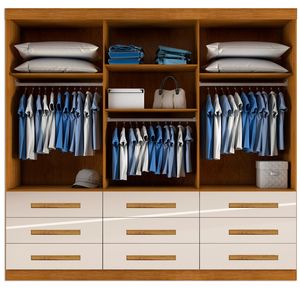 Guarda Roupa Turim Plus 3 Portas 1 Espelho - Cor Nature com Off White - MDF - 2.11m x 2.18m  - Bianchi