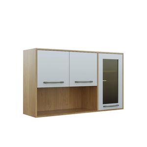 Cozinha Austria Armário Aéreo 3 Portas com Vidro Cor Cinamomo/Off White - Valdemoveis