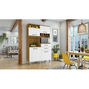 Kit Cozinha 4 Portas 2 Gavetas Cor Freijo/Branco - Nesher