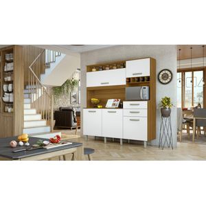 Kit Cozinha Smart 5 Portas 2 Gavetas Freijo/Branco - Nesher