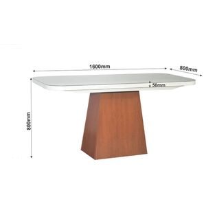 Mesa Parati 1.60m x 0.80m Amêndoa Vidro Off White - Bom Pastor