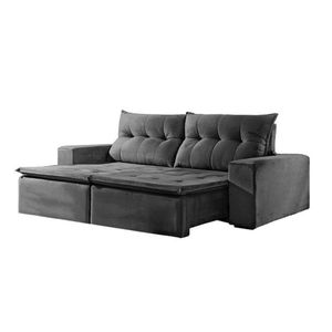 Sofá 2.30m Retrátil Alemanha Veludo Cinza - D Sala Decor
