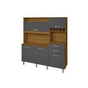 Kit Cozinha Smart 5 Portas 2 Gavetas Cor Freijo/Grafite - Nesher