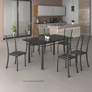 6 Cadeiras Dany Tubo Prata Martelada Assento Riscado Bco Preto - Soma