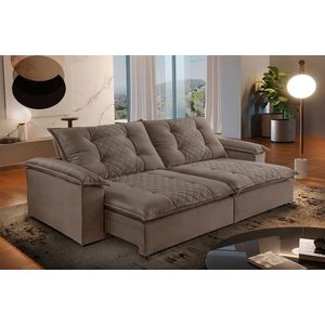 Sofa 2.30m Paris Tecido Cappuccino Mola Ensacada - Estofado Teixeira