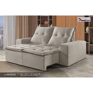 Sofá  Munique Retrátil Tecido Jolie Bege com 2.00m- D Sala Decor