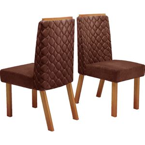 Conjunto 2 Cadeiras Premium Arezzo Luxo tec.P.U.Dallas 9103 marrom cor Naturale - Bom Pastor