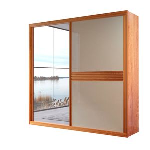 Guarda Roupa Capri Onix 2 Portas Naturale / Off C/ Espelho 100% Mdf - Bom Pastor