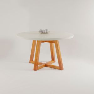 Mesa River Naturale Redonda Med.1.10 Vidro Off White - Bom Pastor