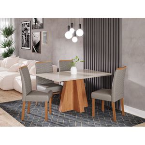 Conjunto Mesa Patricia 1.30m X 0.80m - MDF - com 4 Cad Clarice madeira Tec. Linho Grafite - Cimol