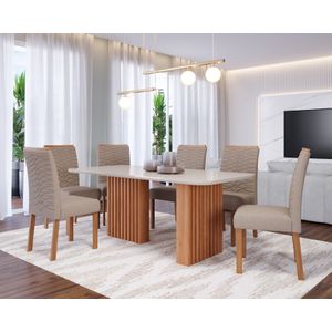 Conjunto Mesa sala Esther 1.80 X 0.90 mdf C/6 Cad Clarice madeira Tec. Linho Bege - Cimol