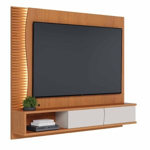 Painel para TV Egeu Até 65'' Ripado com Led Off White Matte Freijó - Colibri